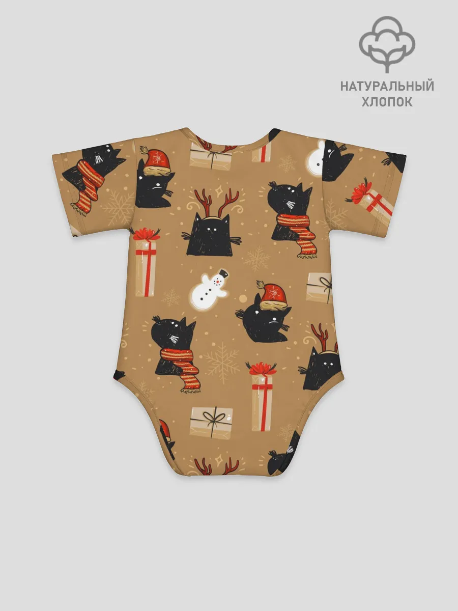 Детское боди / Черные новогодние коты