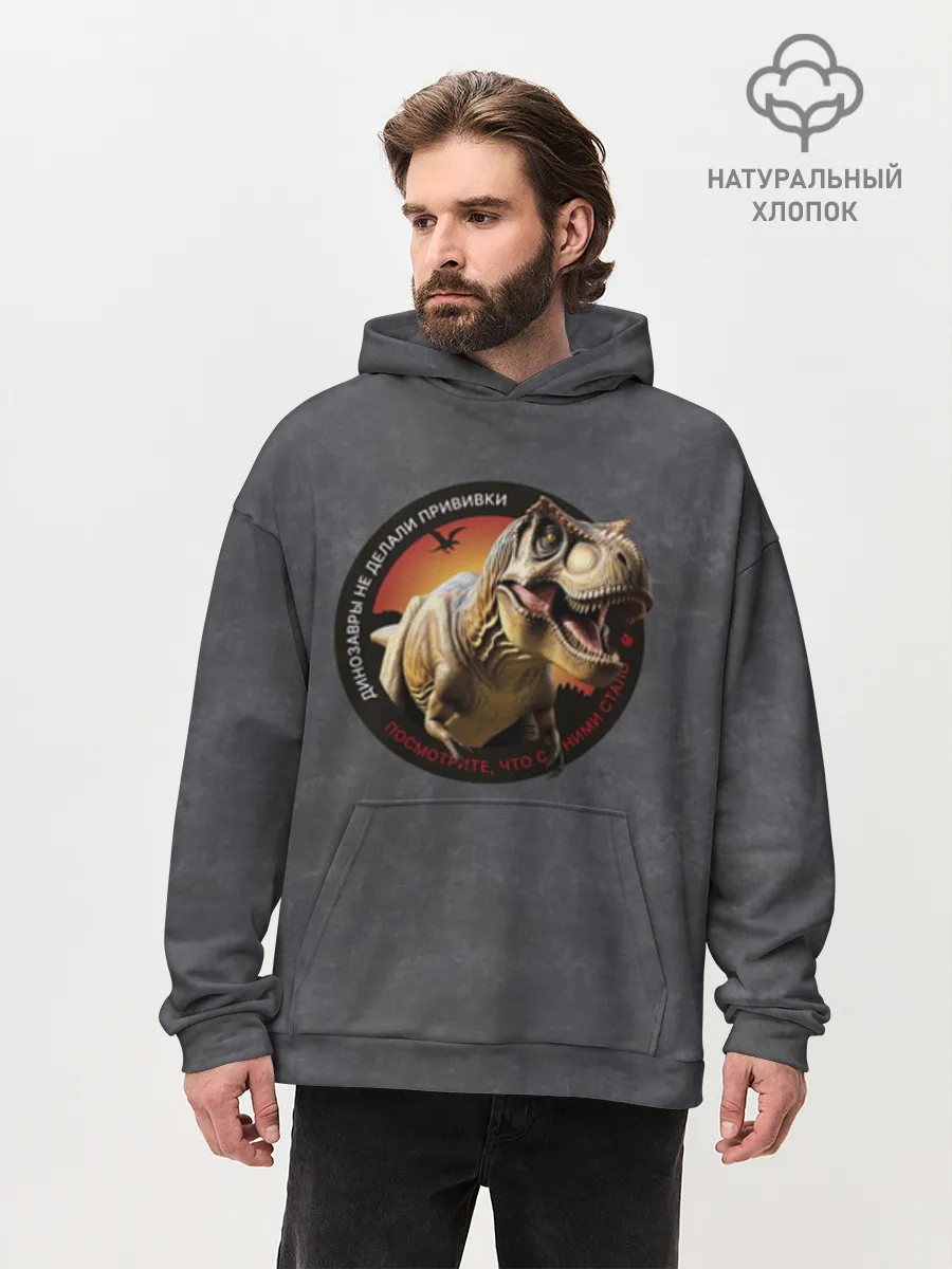 Худи мужской оверсайз хлопок / Динозавры_3D_русский