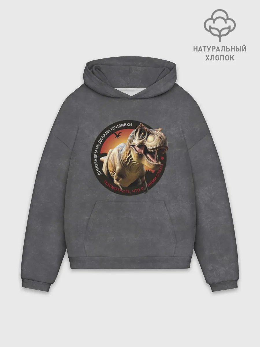 Худи мужской оверсайз хлопок / Динозавры_3D_русский
