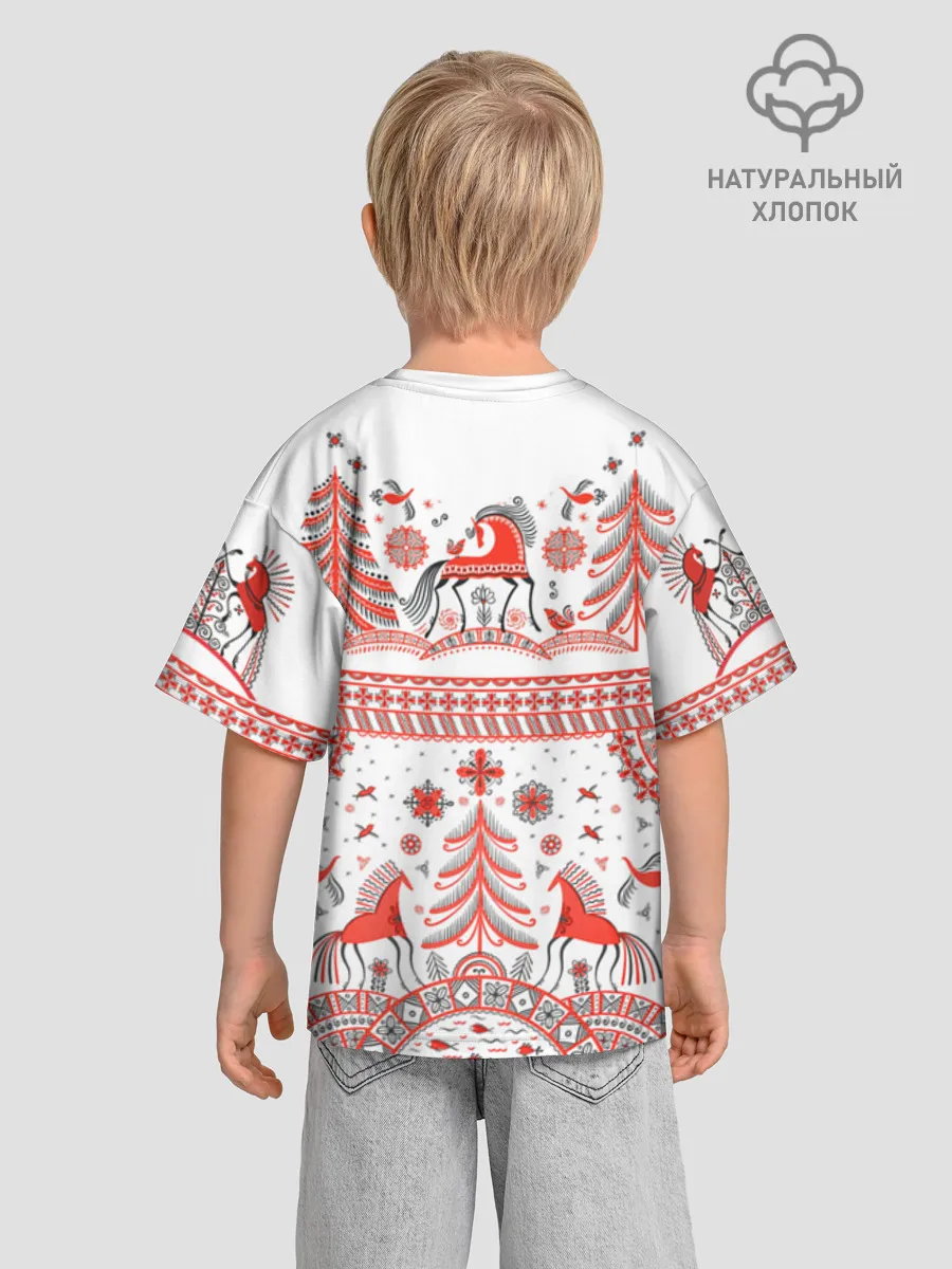 Детская футболка. Оверсайз / Мезенская роспись Horse kids