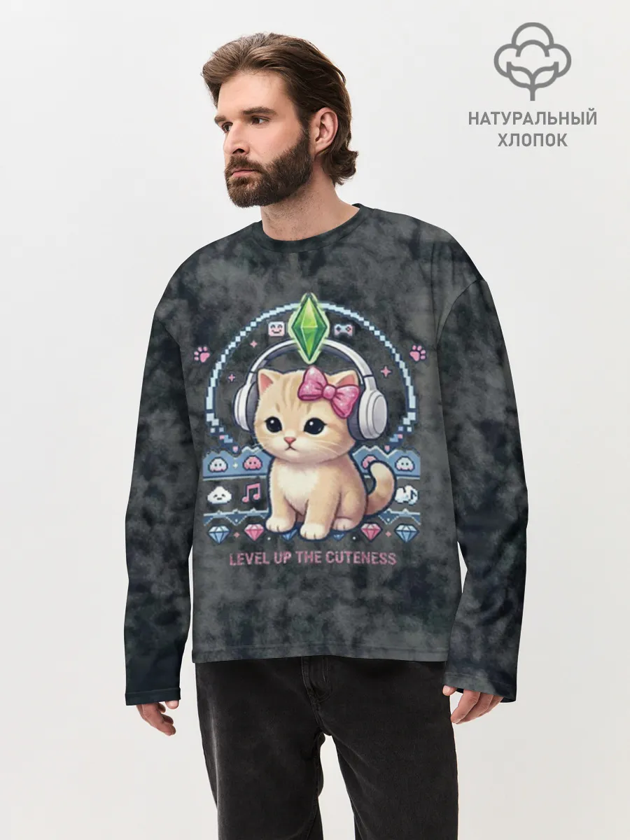 Мужской лонгслив оверсайз хлопок / Kitty #55300