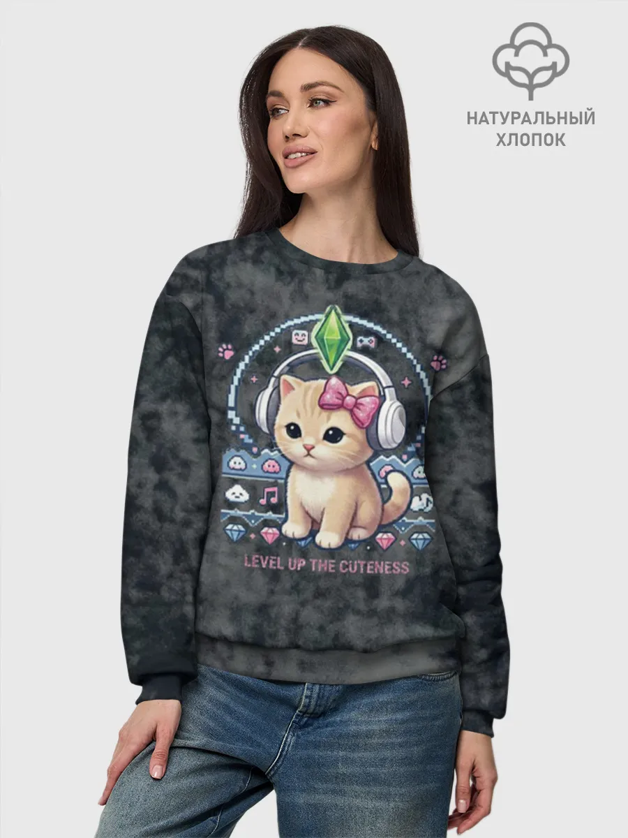 Женский свитшот базовый хлопок / Kitty #55300