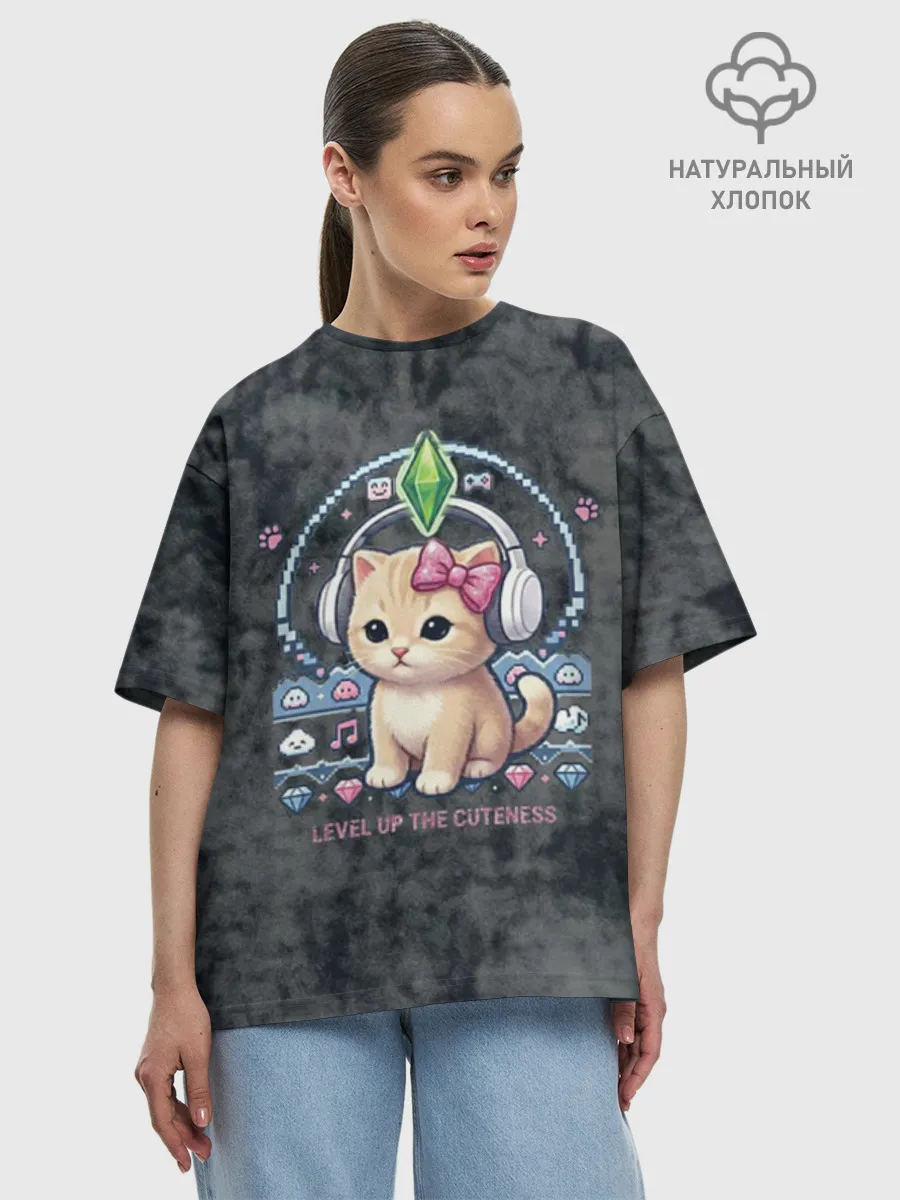 Женская футболка оверсайз хлопок / Kitty #55300