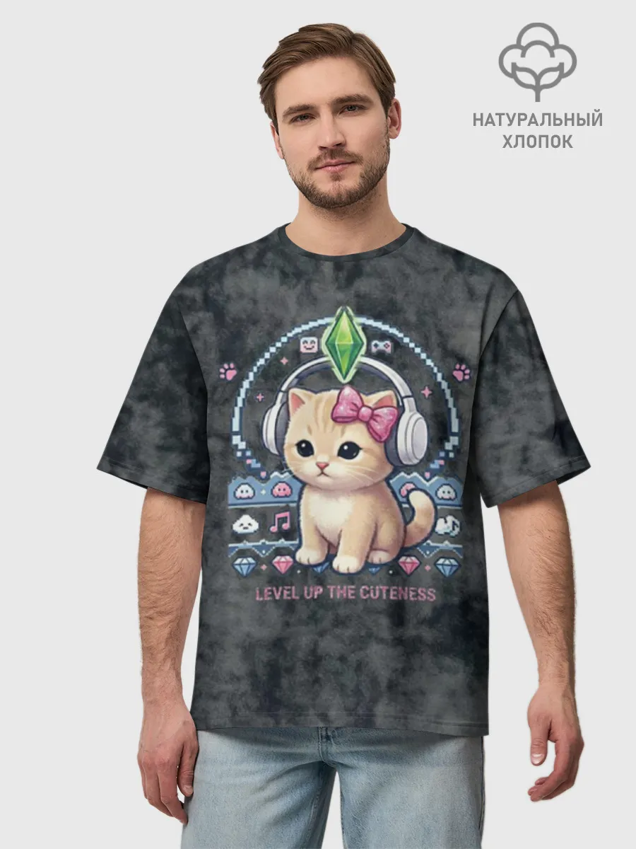 Мужская футболка оверсайз хлопок / Kitty #55300