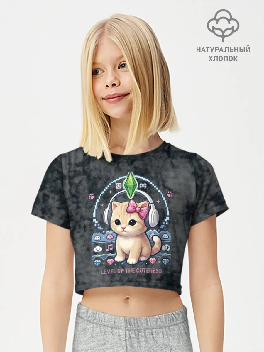 Футболка для девочки укороченная базовая хлопок / Kitty #55300