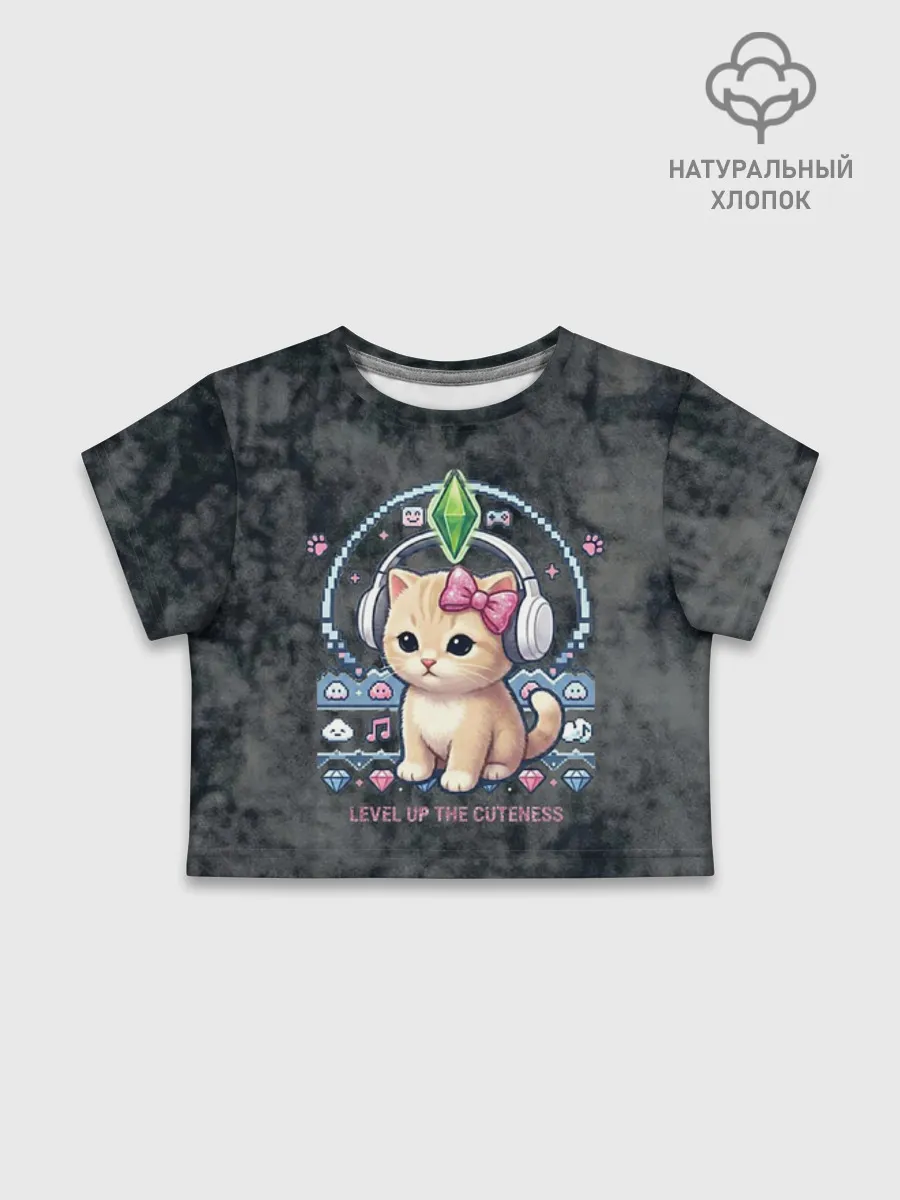 Футболка для девочки укороченная базовая хлопок / Kitty #55300