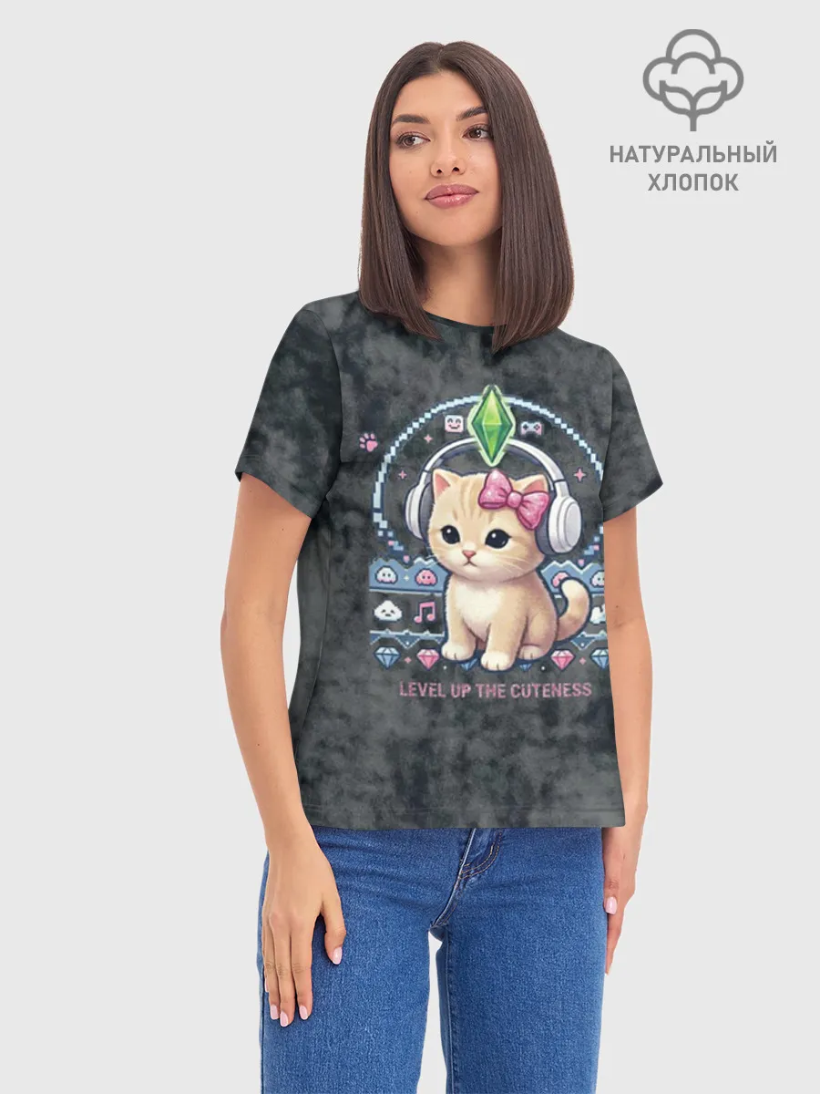 Женская базовая футболка хлопок / Kitty #55300