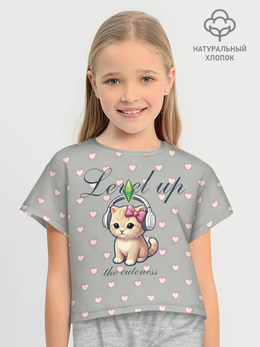 Футболка для девочки укороченная оверсайз хлопок / Звезда Ютуб Модный лук