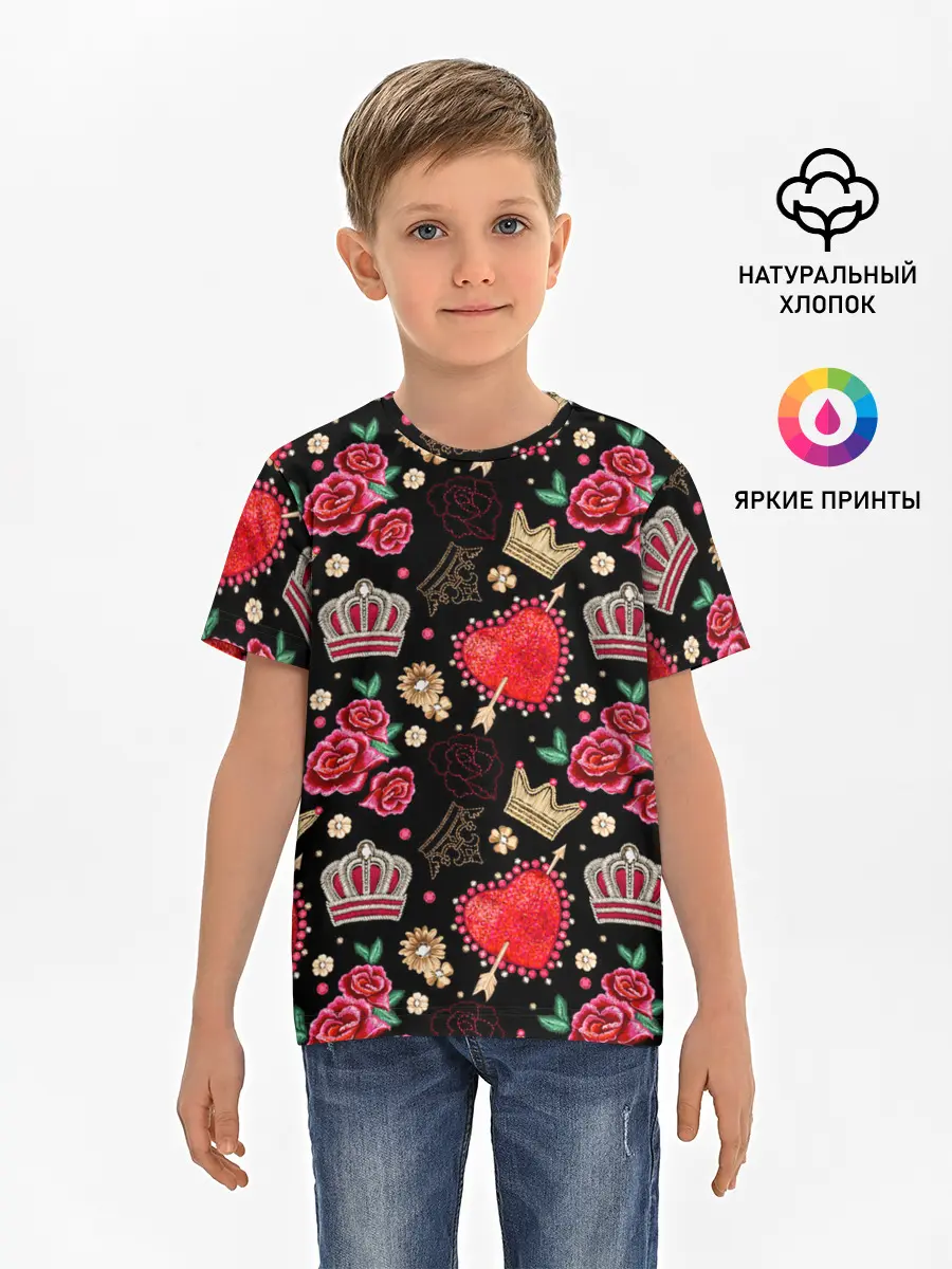 Детская базовая футболка / Корона и розы