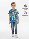 Детская базовая футболка / Веселый Монки. Синий фон череп и кости