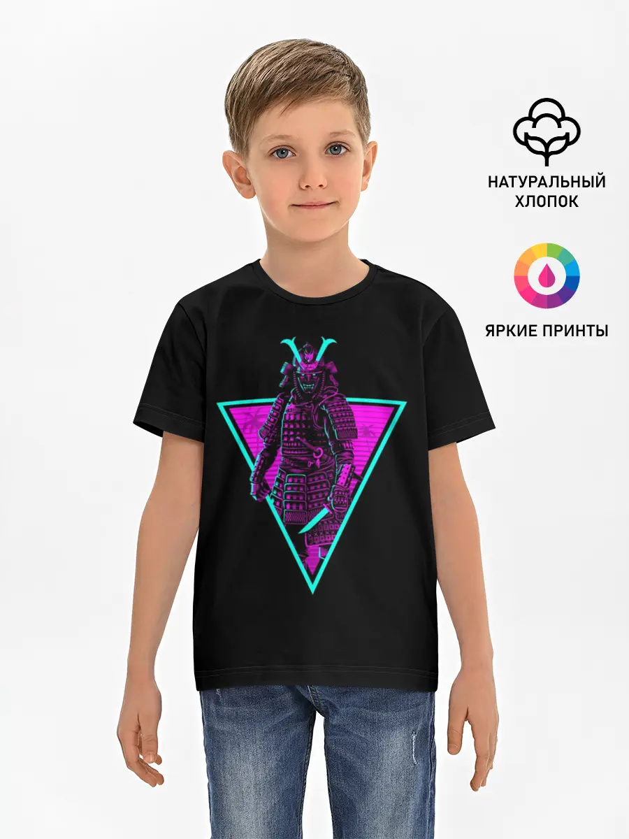 Детская базовая футболка / Samurai Retro Neon