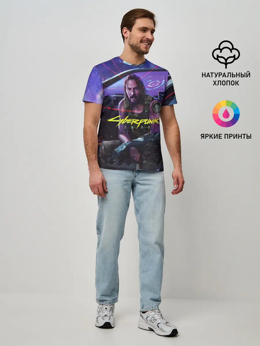 Мужская базовая футболка / CYBERPUNK 2077 - КИАНУ