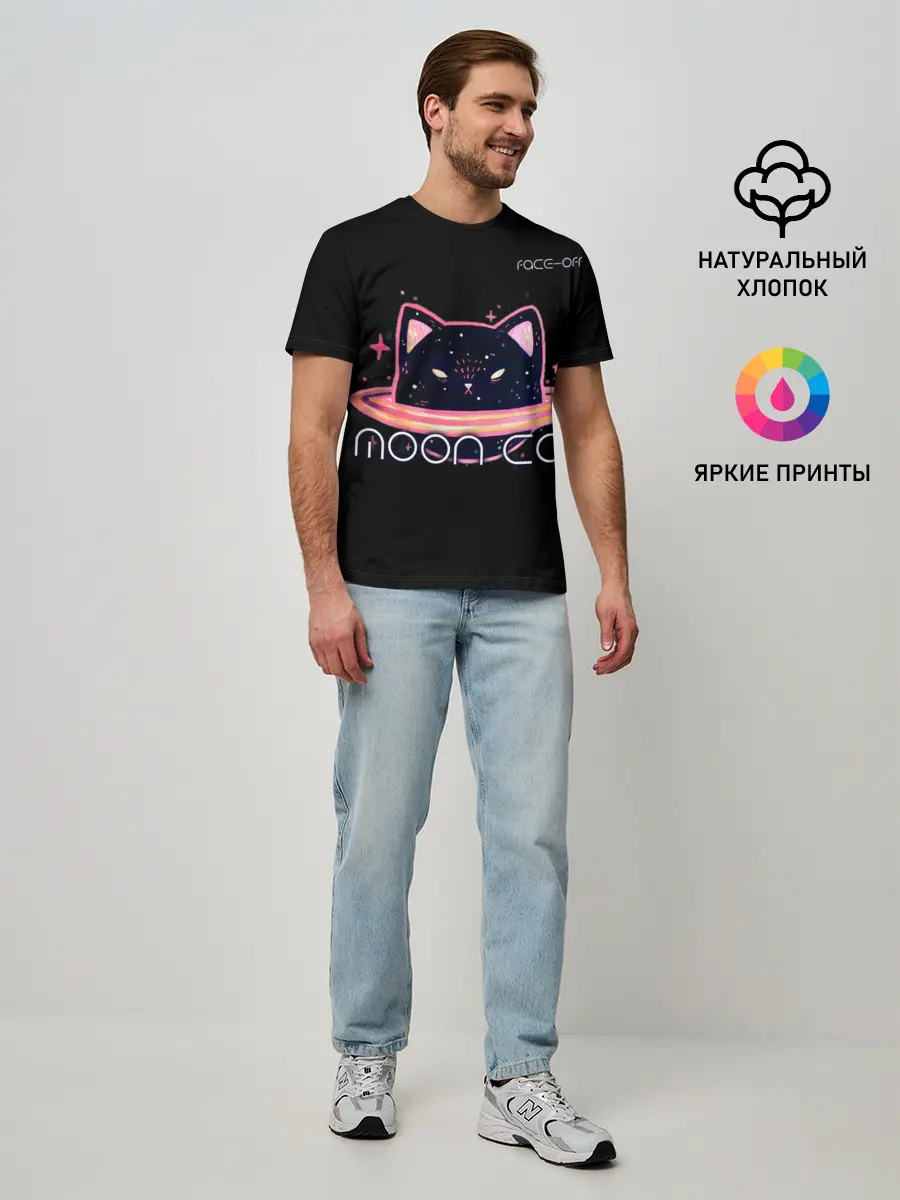 Мужская базовая футболка / Face Off- Moon cat