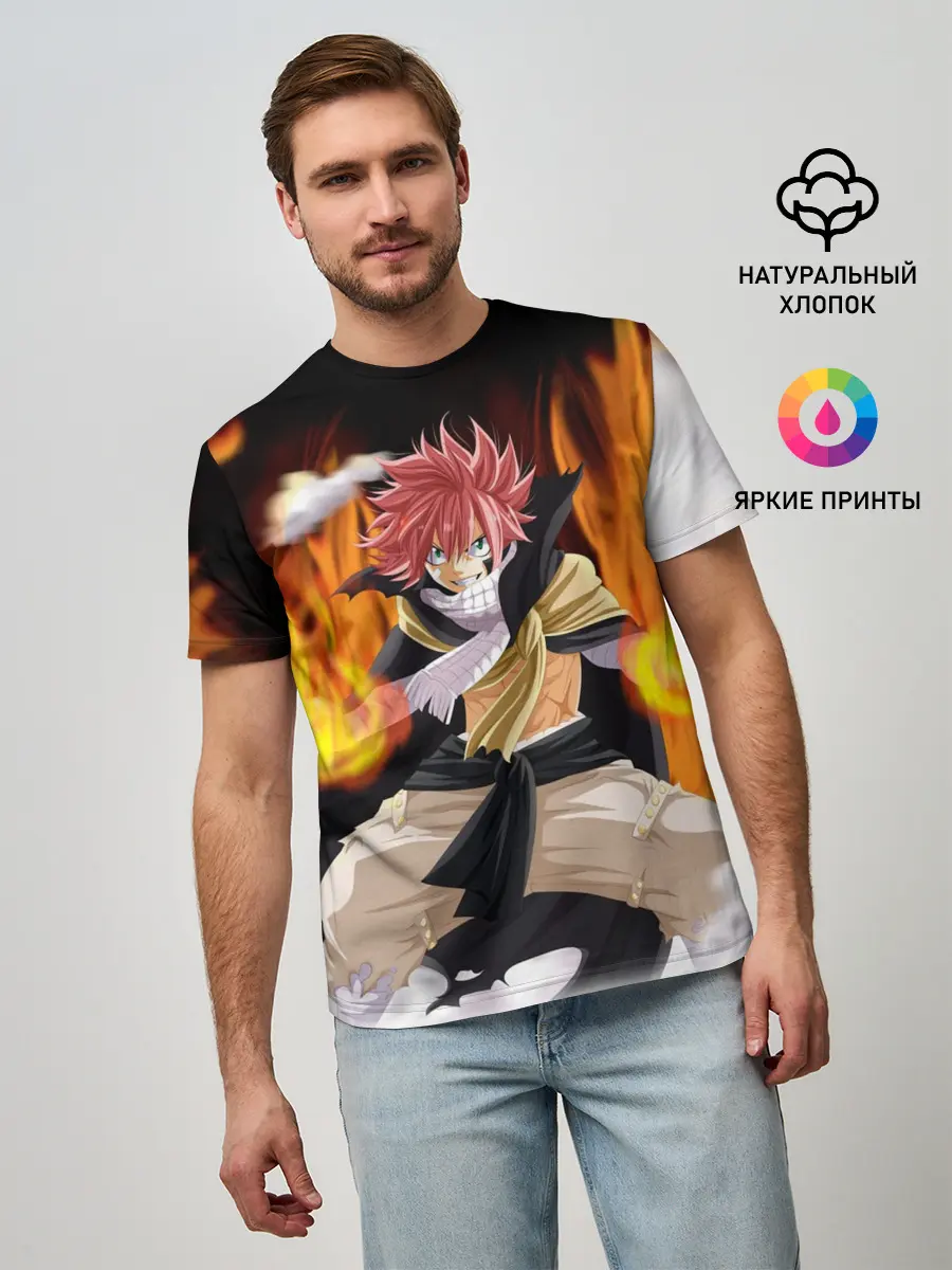 Мужская базовая футболка / Fairy Tail воинственный Нацу