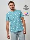 Мужская базовая футболка / Белые сердечки на голубом фоне