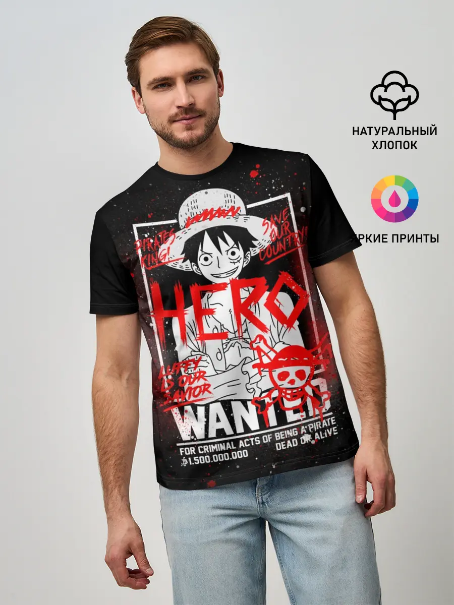 Мужская базовая футболка / One Piece: Разыскивается Манки Д Лаффи