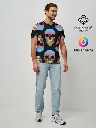 Мужская базовая футболка / Neon skull
