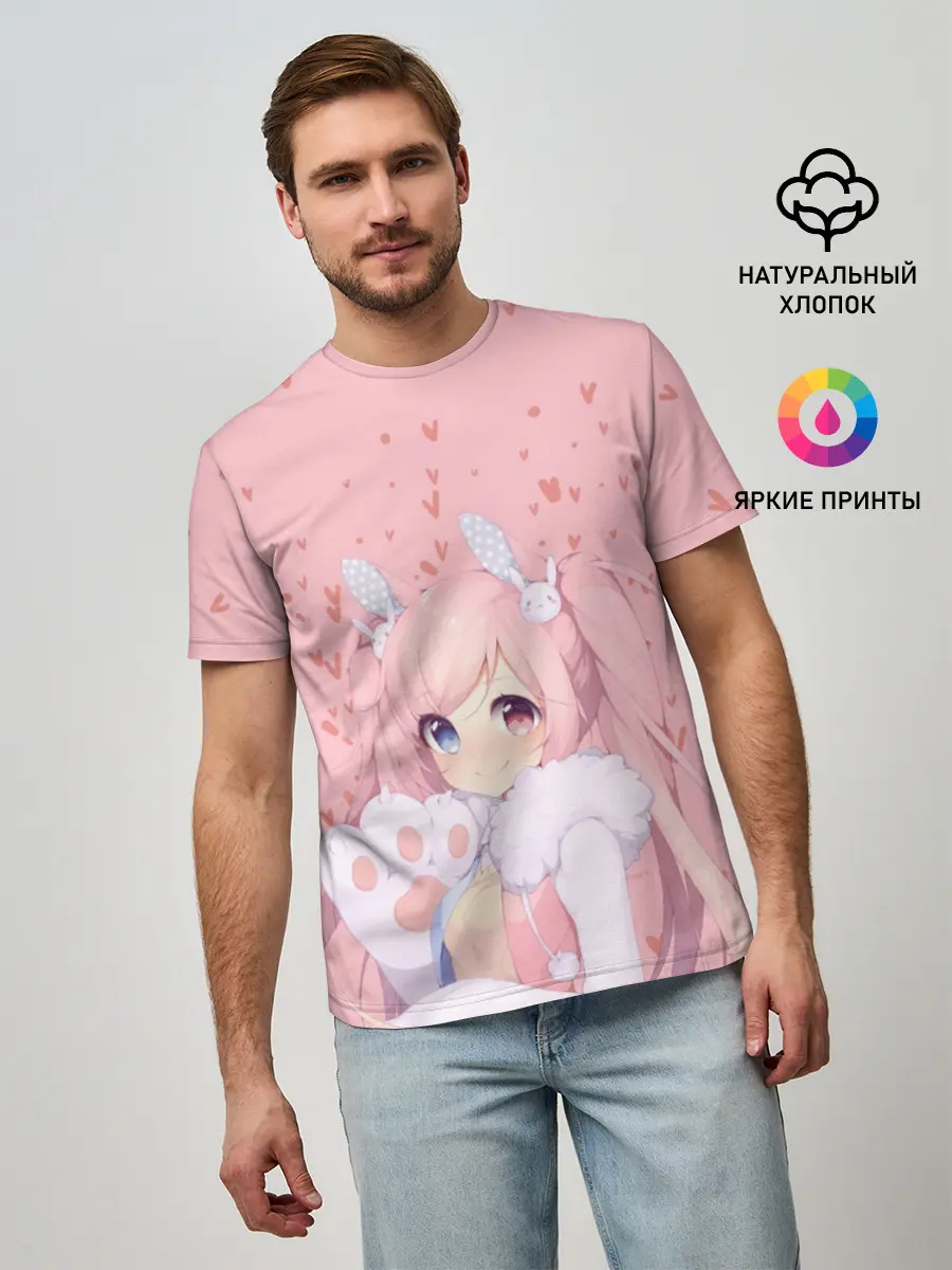 Мужская базовая футболка / Catgirl pink