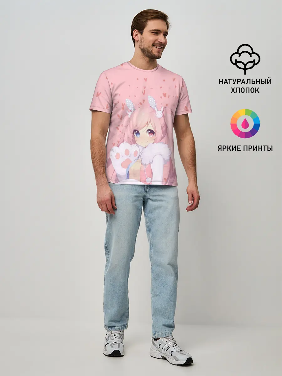 Мужская базовая футболка / Catgirl pink