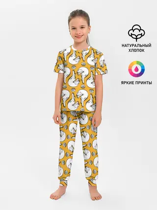 Детская пижама с брюками / Белая кошка и корм