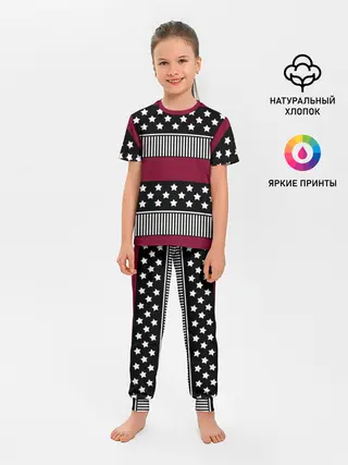 Детская пижама с брюками / Бордово-черный узор полосатый