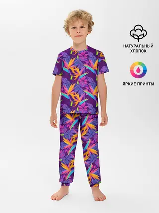 Детская пижама с брюками / Тропические листья
