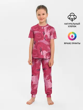 Детская пижама с брюками / розовые фламинго