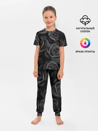 Детская пижама с брюками / Черные розы