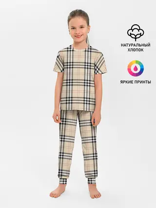 Детская пижама с брюками / клетчатый принт в стиле Burberry