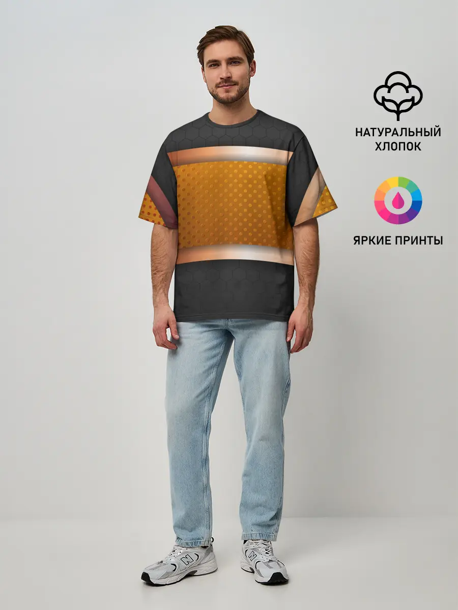 Мужская футболка оверсайз / 3d gold / black