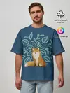 Мужская футболка оверсайз / Лиса с цветочным узором