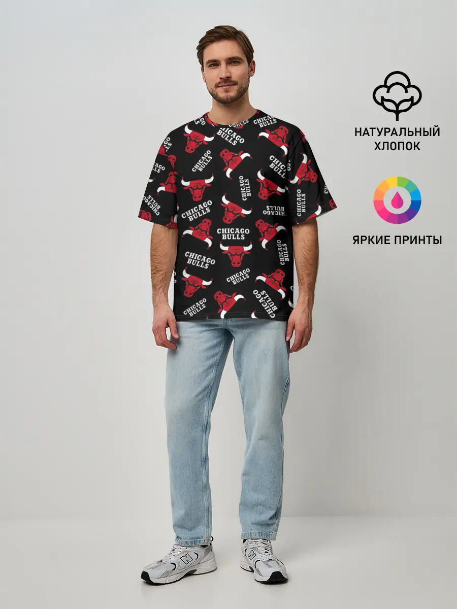 Мужская футболка оверсайз / CHICAGO BULLS БЫКИ УЗОР