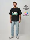 Мужская футболка оверсайз / Flat earth Cat