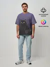 Мужская футболка оверсайз / черный кот на фиолетовом