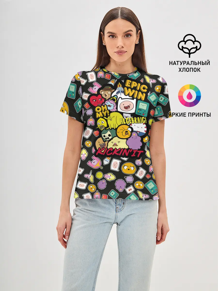 Женская базовая футболка / Adventure Time stickers