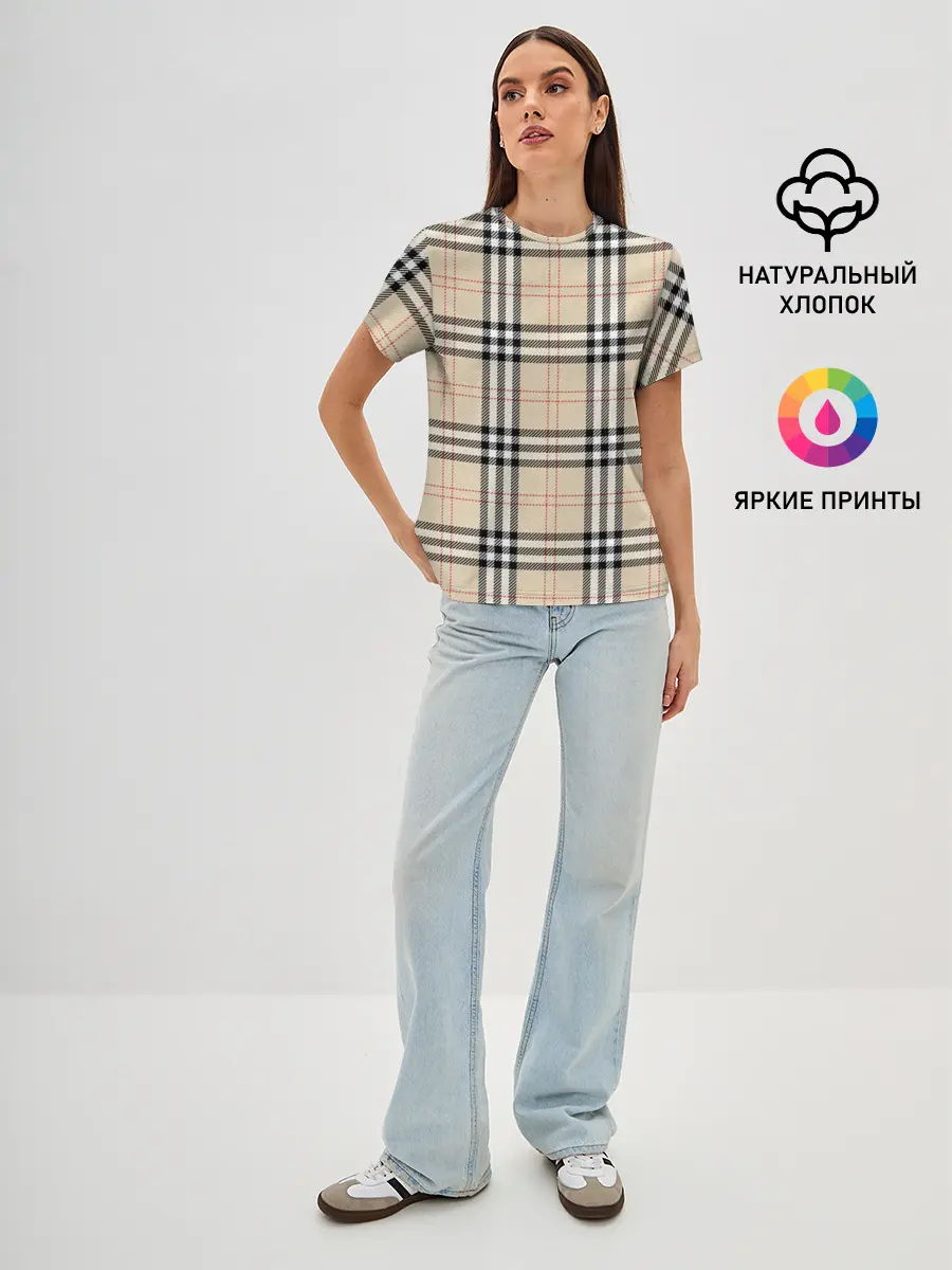 Женская базовая футболка / клетчатый принт в стиле Burberry