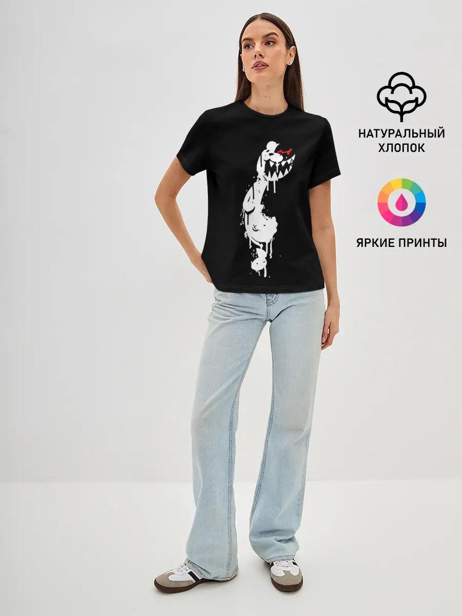 Женская базовая футболка / MONOKUMA в темноте