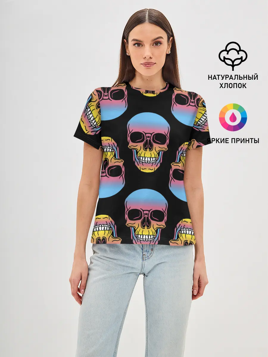 Женская базовая футболка / Neon skull