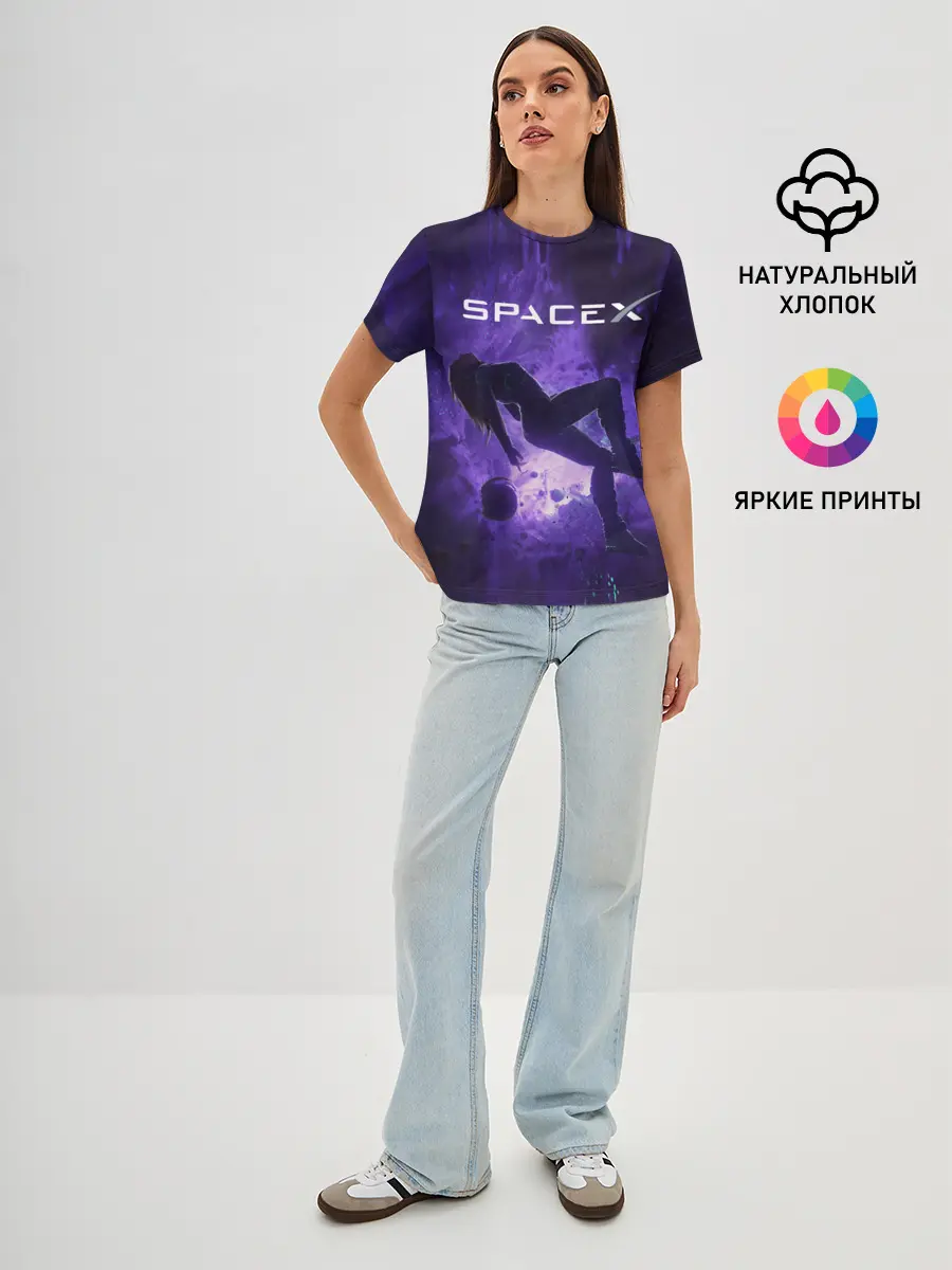 Женская базовая футболка / Space X Girl in zero gravity