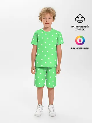 Детская пижама с шортами / Горошек на зеленом