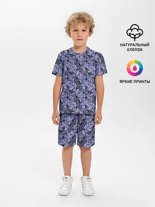 Детская пижама с шортами / Сине-фиолетовый цветочный узор