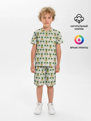 Детская пижама с шортами / Узор ретро Ананасы