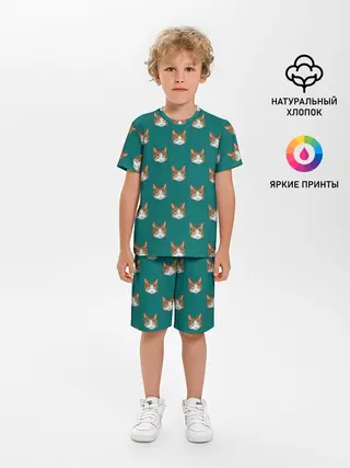 Детская пижама с шортами / Рыжий кот паттерн