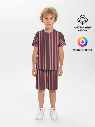 Детская пижама с шортами / Чёрно-розовые линии
