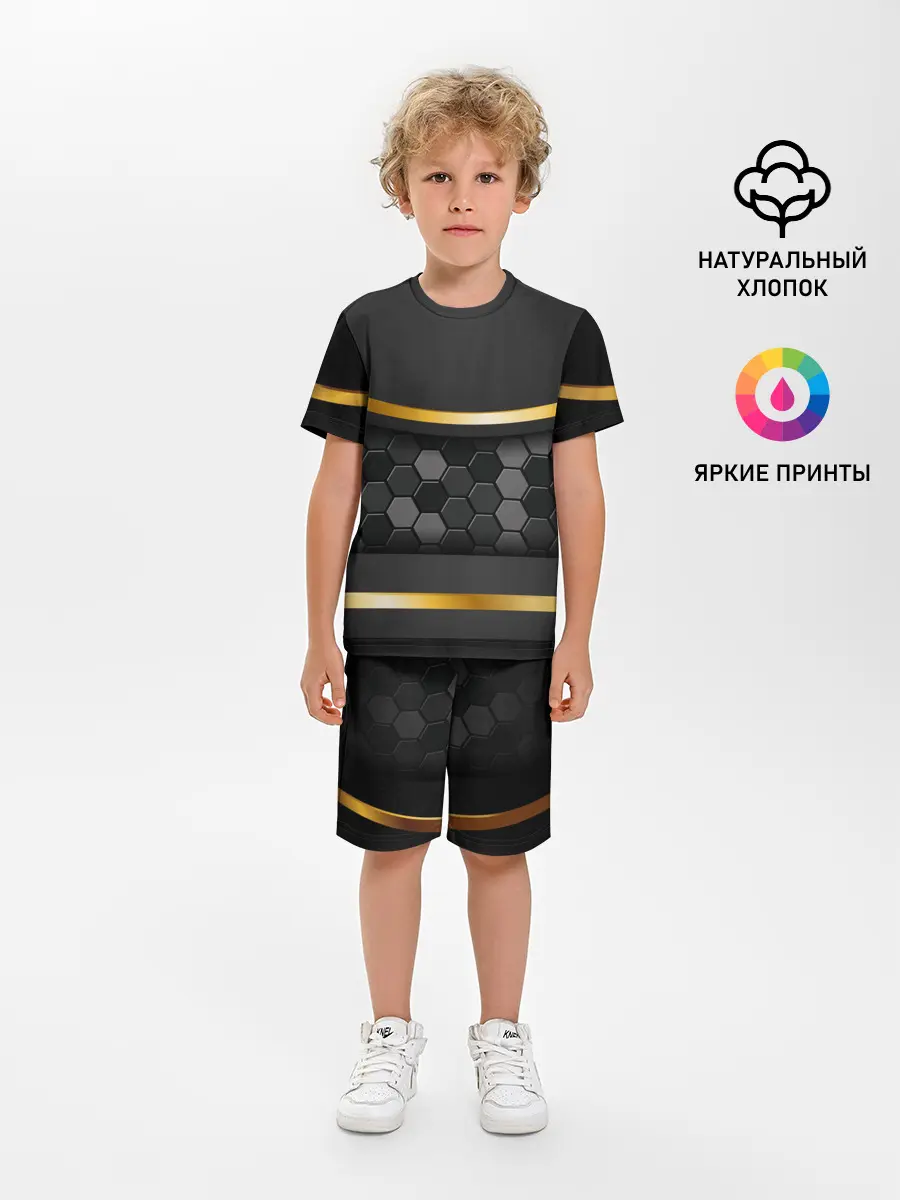 Детская пижама с шортами / 3D ТЕМНАЯ БРОНЯ С ЗОЛОТОМ