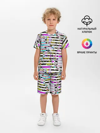 Детская пижама с шортами / Полосатый абстрактный узор