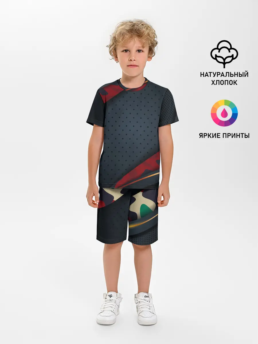 Детская пижама с шортами / 3D Dark red & black