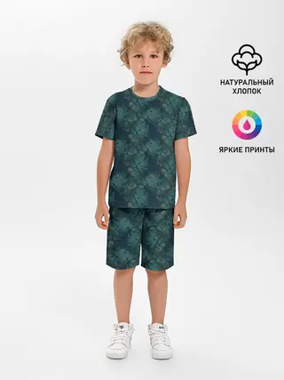 Детская пижама с шортами / Синий абстрактный узор