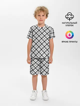 Детская пижама с шортами / Ч/б текстура в клетку