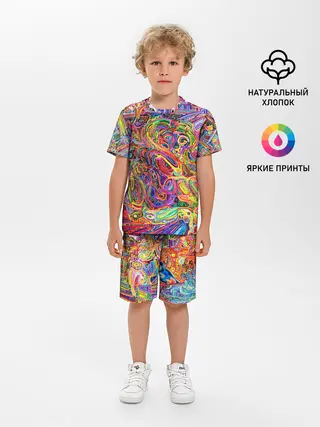 Детская пижама с шортами / НЕОНОВЫЕ ЛИНИИ / АБСТРАКЦИЯ